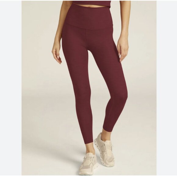 Beyond Yoga Heather Rib High Waisted Midi Leggings Rosewood Red Size Small - Picture 1 of 16